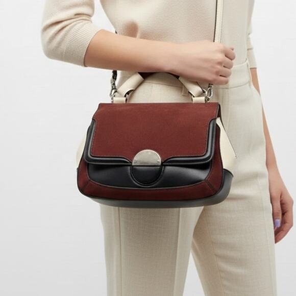 ZARA Red Black White Leather Colorblock Crossbody Handbag - Picture 1 of 14